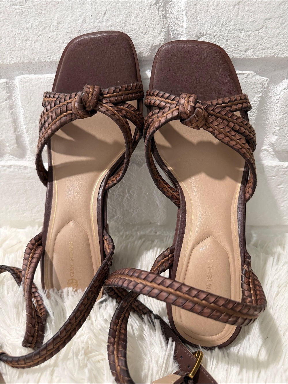 Gianni Bernini Brown Braided Strap Heeled Sandals